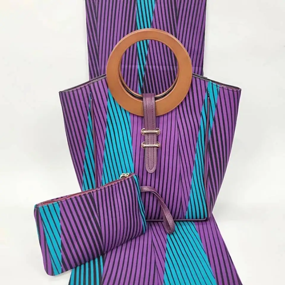 6Yards Fashion purple and blue printed pattern hollandais wax fabric match african big handbag set for party VB3 | Дом и сад