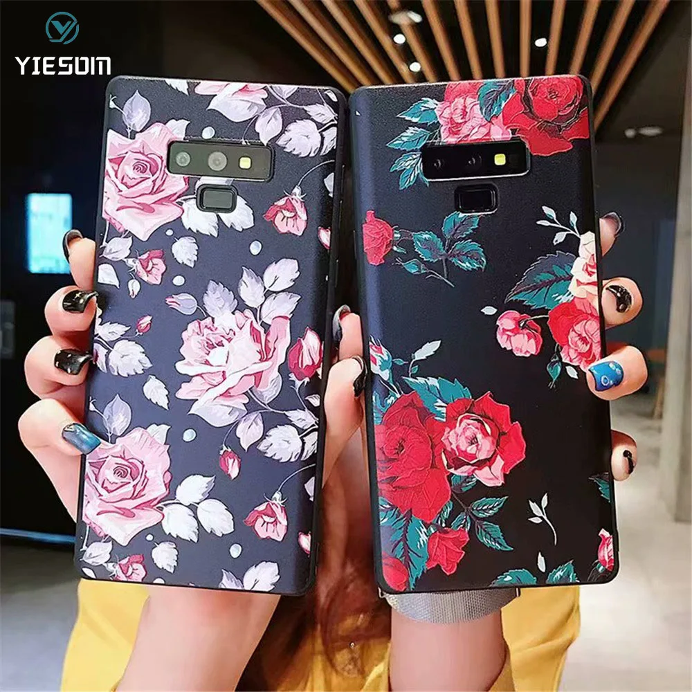 3D рельефный чехол с цветами для Samsung Galaxy Note 9 8 S10 S10e мягкий силиконовый S9 S8