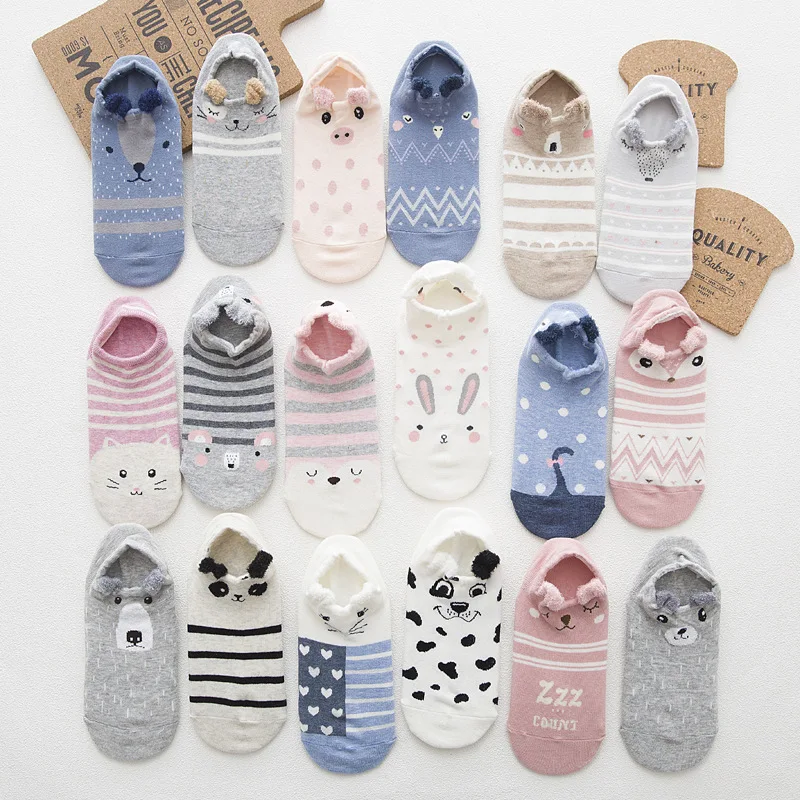 Женские короткие носки 5 пар/упак. летние лодочки с принтом забавных милых