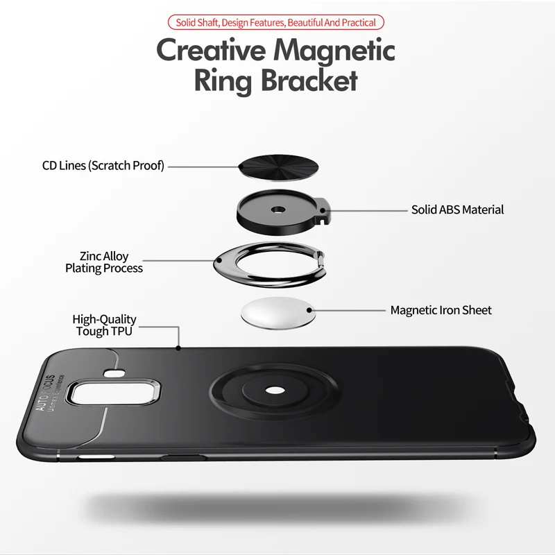 Вращающийся на 360 градусов чехол с кольцом палец для Samsung A6 2018 + задняя крышка