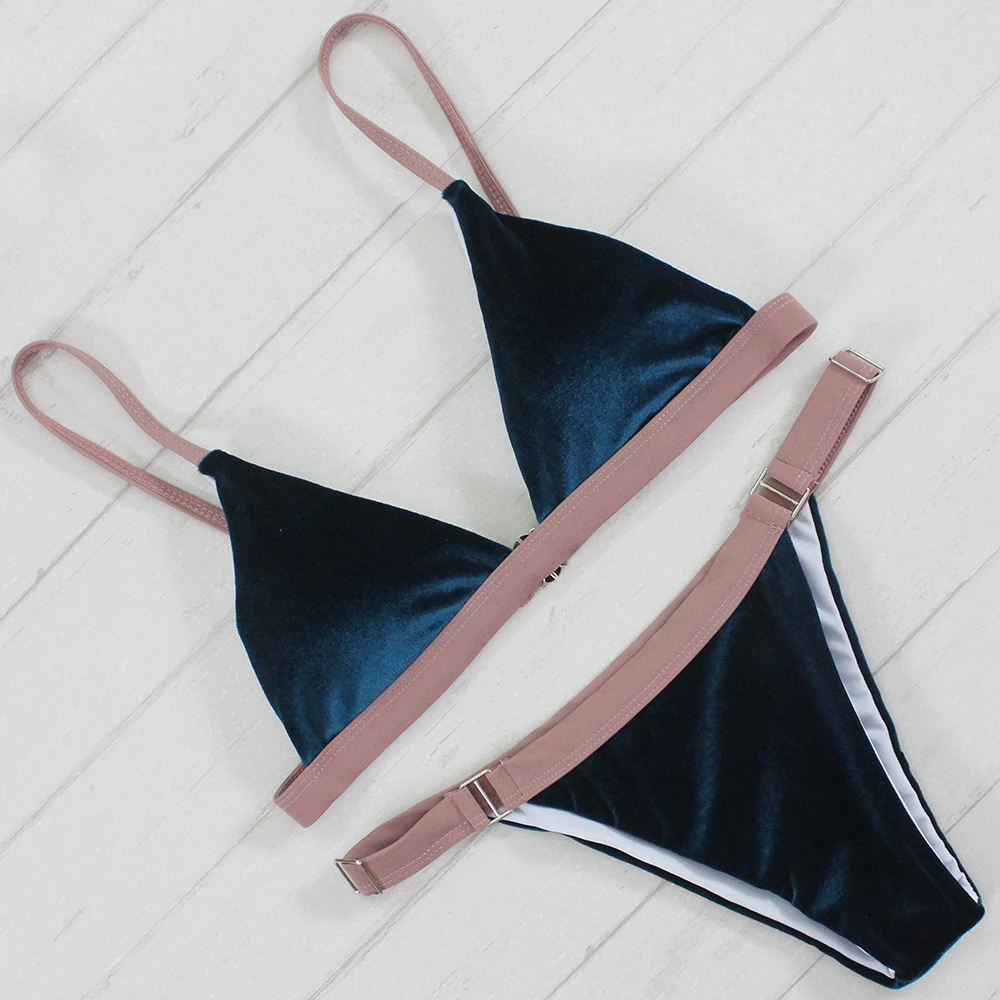 Бархатное бикини 2017 женский купальник сексуальное пляжное топ с низкой талией