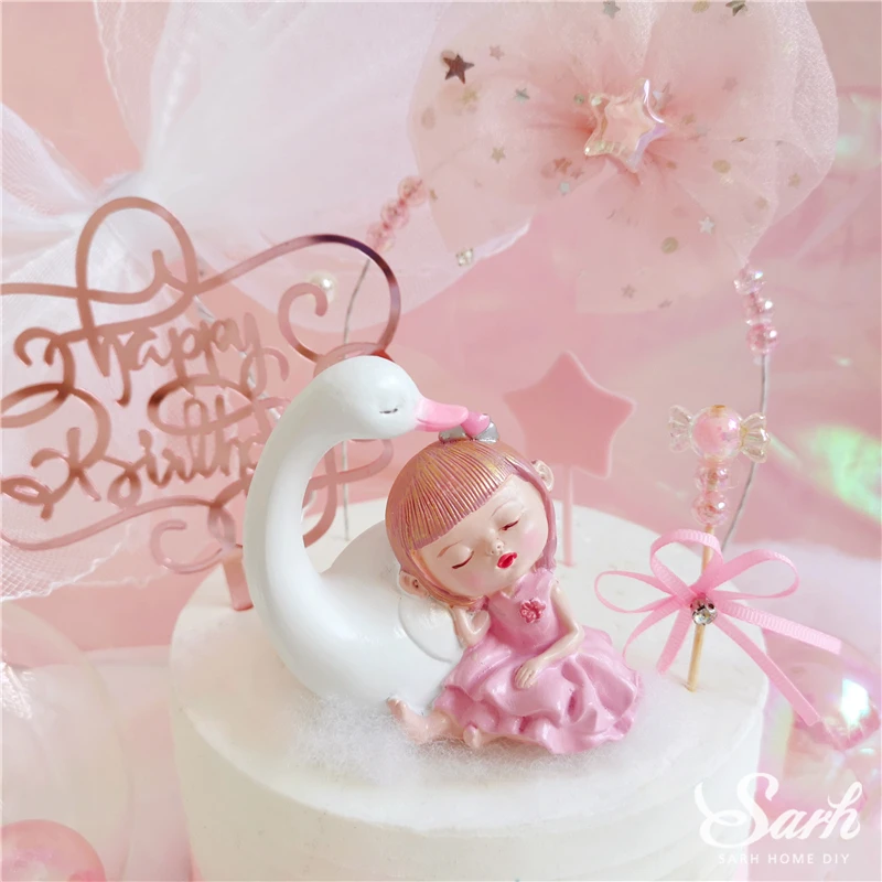 Ins Лебедь Спящая Фея Украшение полые звезды торт топперы с днем детей день