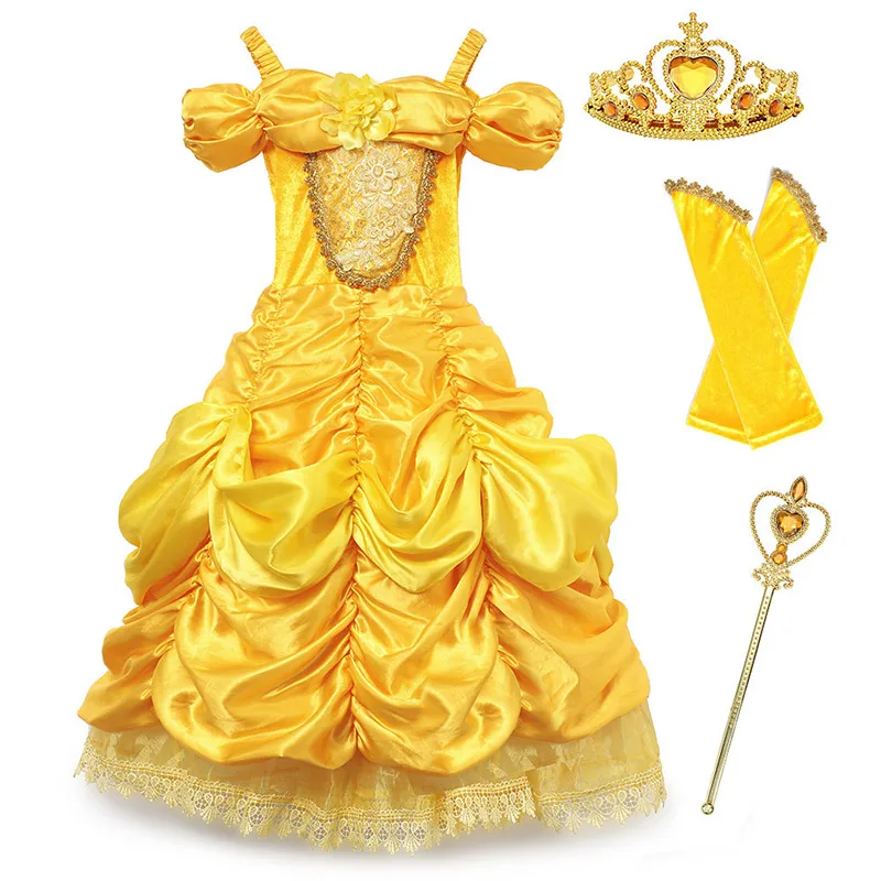 Belle Set-2 Роскошный костюм принцессы красавицы и чудовища на Хеллоуин; модель для девочек; Платье для фотосессии; Детская летняя одежда для костюмированной вечеринки - Цвет: Belle Set-2