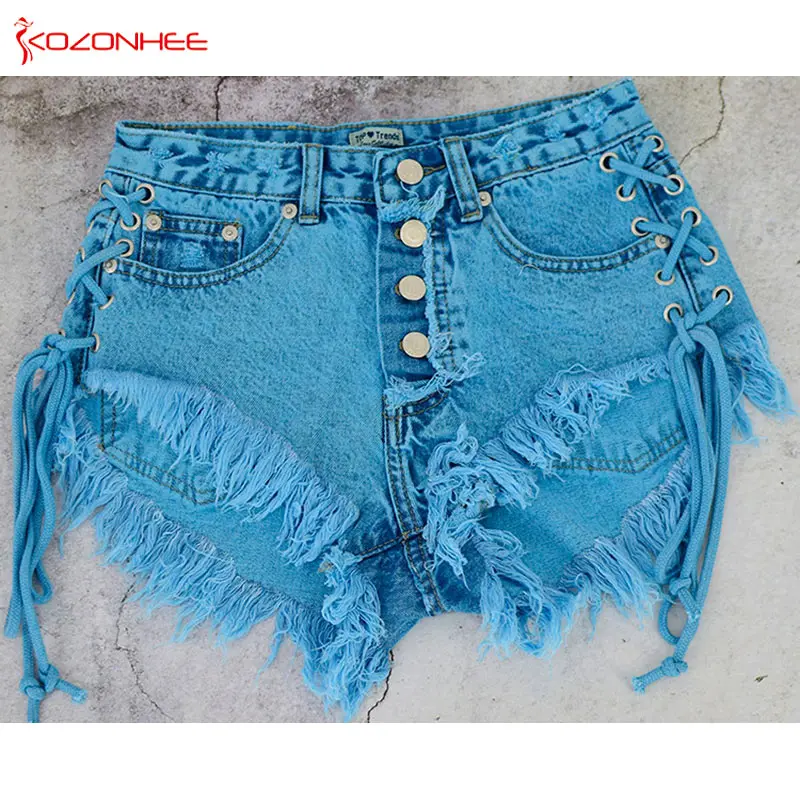 Женские джинсовые шорты Emerald летние с высокой талией и кисточками #68|Женские