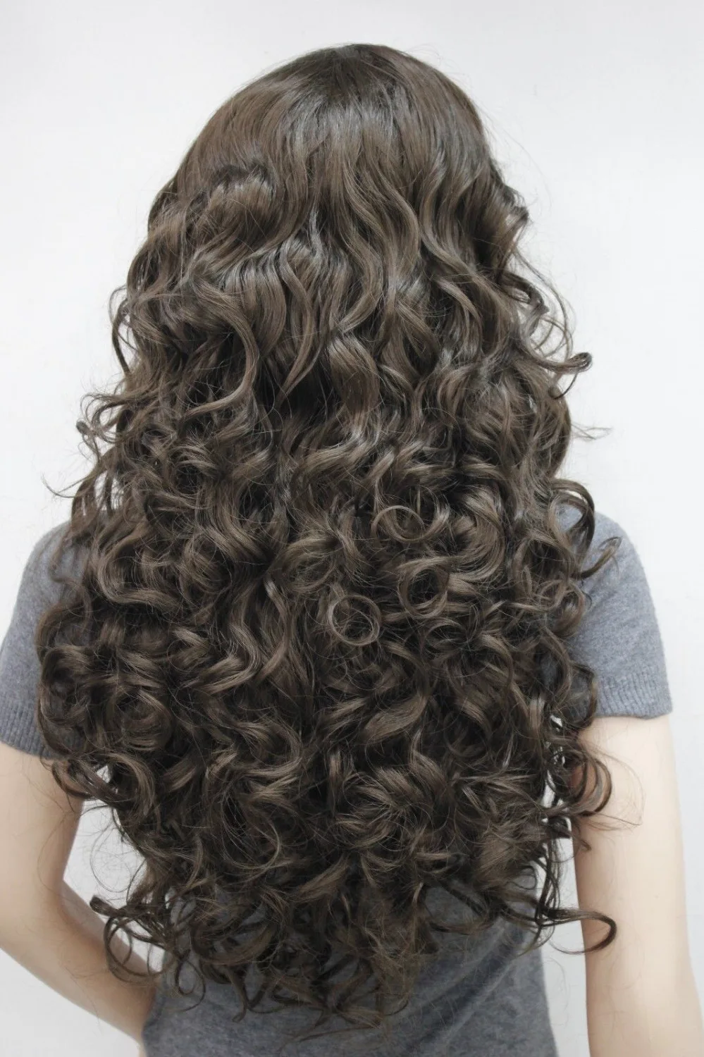 N2379 мода коричневый длинные вьющиеся полный парик |