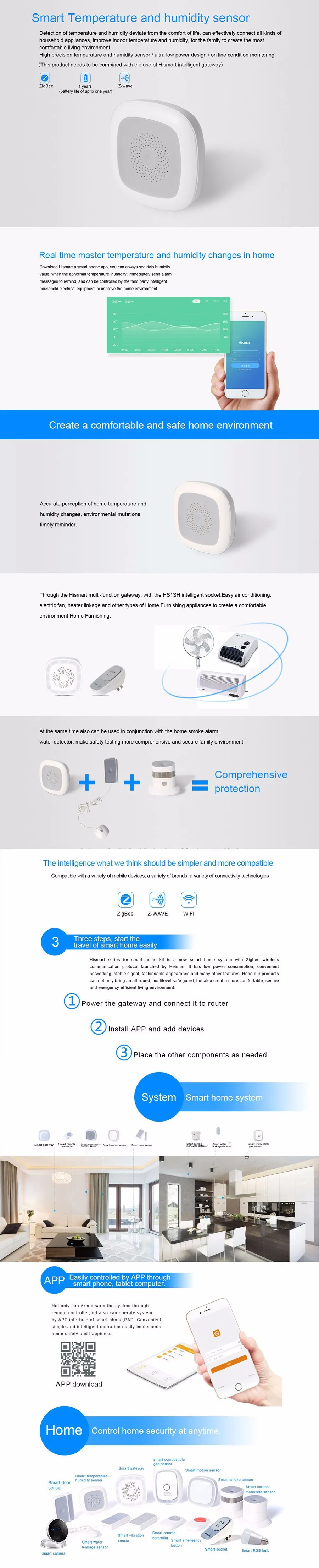 Беспроводной Zigbee умный датчик температуры и детектор влажности