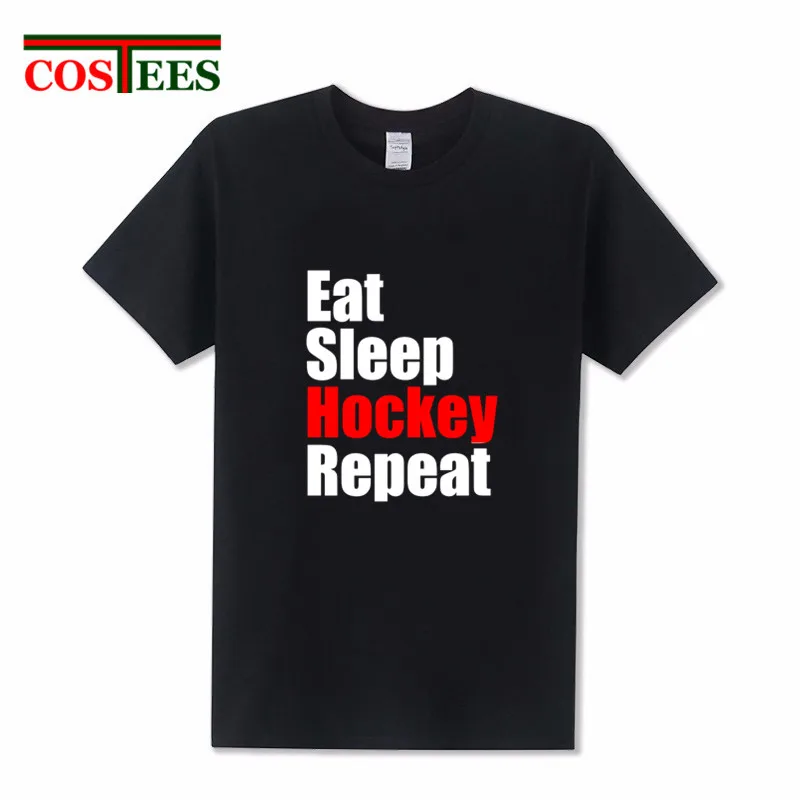 2018 Простые Летние Стильные мужские футболки с буквенным принтом Eat Sleep Hockey Repeat