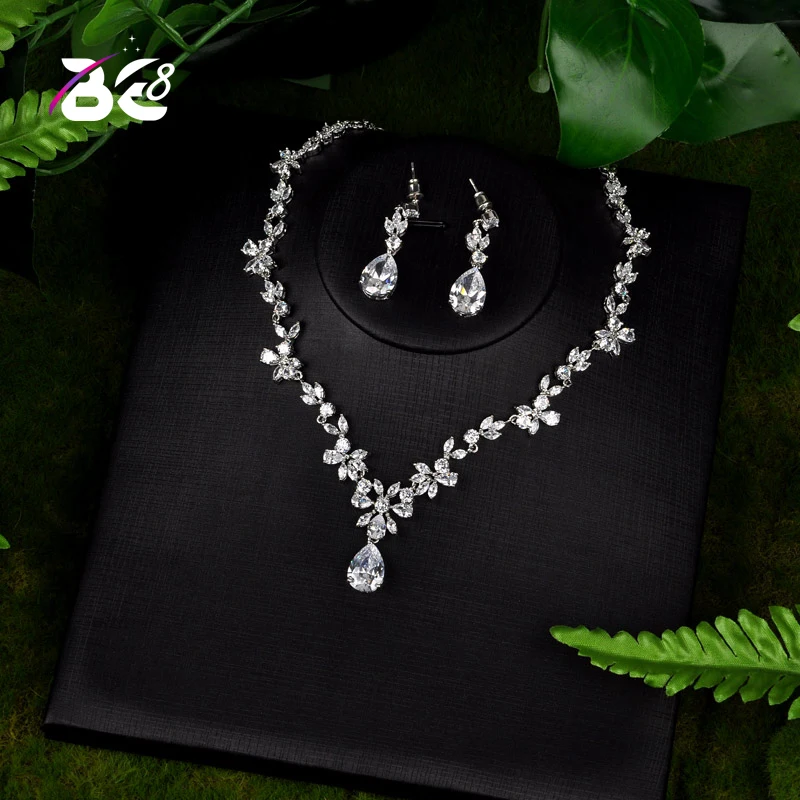 

Be 8 AAA CZ Wedding Jewelry Sets for Women Flower Shape Necklaces Pendant Drop Earring for Women Gift Bijoux Femme Ensemble S112