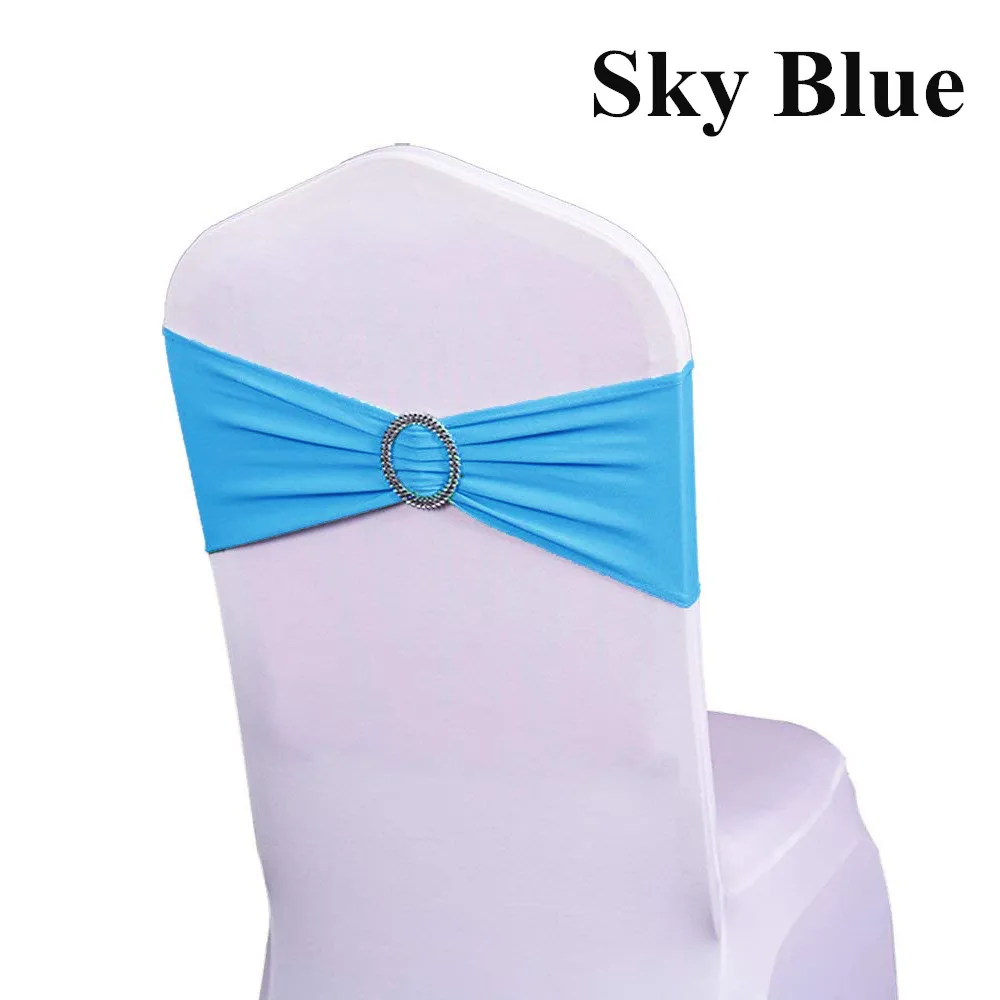 sky blue Корабль из Германии 100 шт ленты из спандекса на стулья Подвязка из спандекса для стула стрейч лайкра стул ремешок с пряжкой для украшения свадебной вечеринки - Цвет: sky blue
