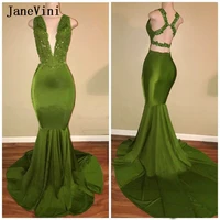 janevini sexy african mermaid long evening dresses deep v neck sleeveless appliques beads backless satin dress robe soiree femme