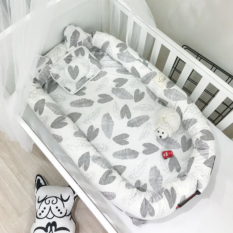 Grey Leaf Детские спальные кроватки для новорожденных, мягкие хлопковые детские гнезда, люминесцентная кроватка-корзинка, кровать для путешествий, толстый матрас для колыбели - Цвет: Grey Leaf