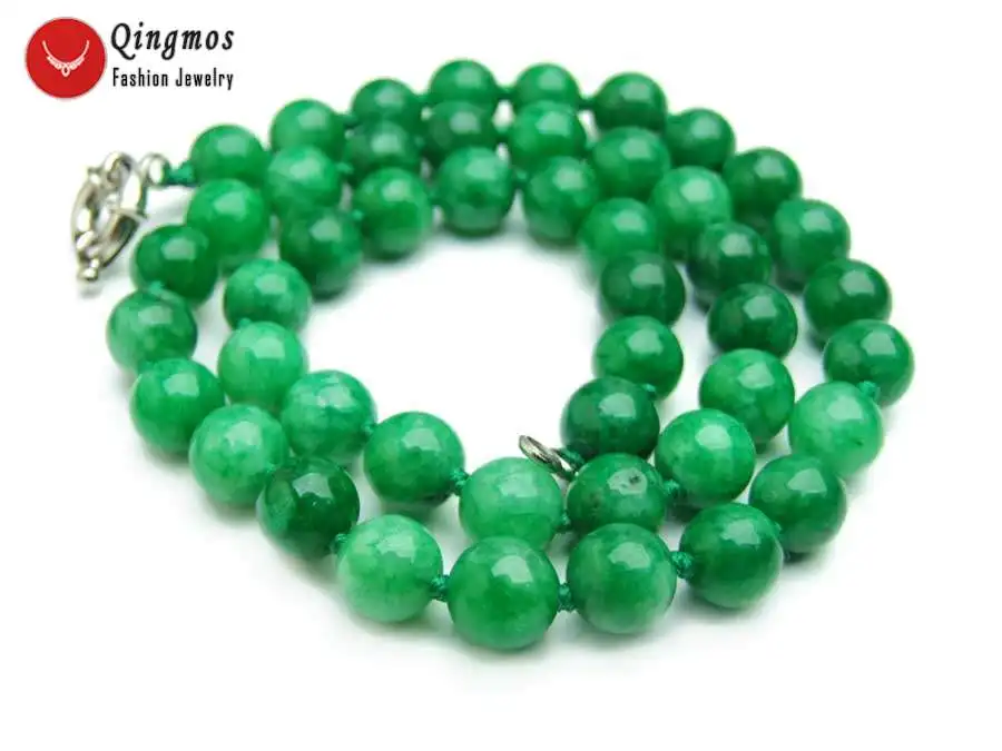 Модное женское ожерелье Qingmos колье с 8 мм круглым темно-зеленым нефритом ожерелья