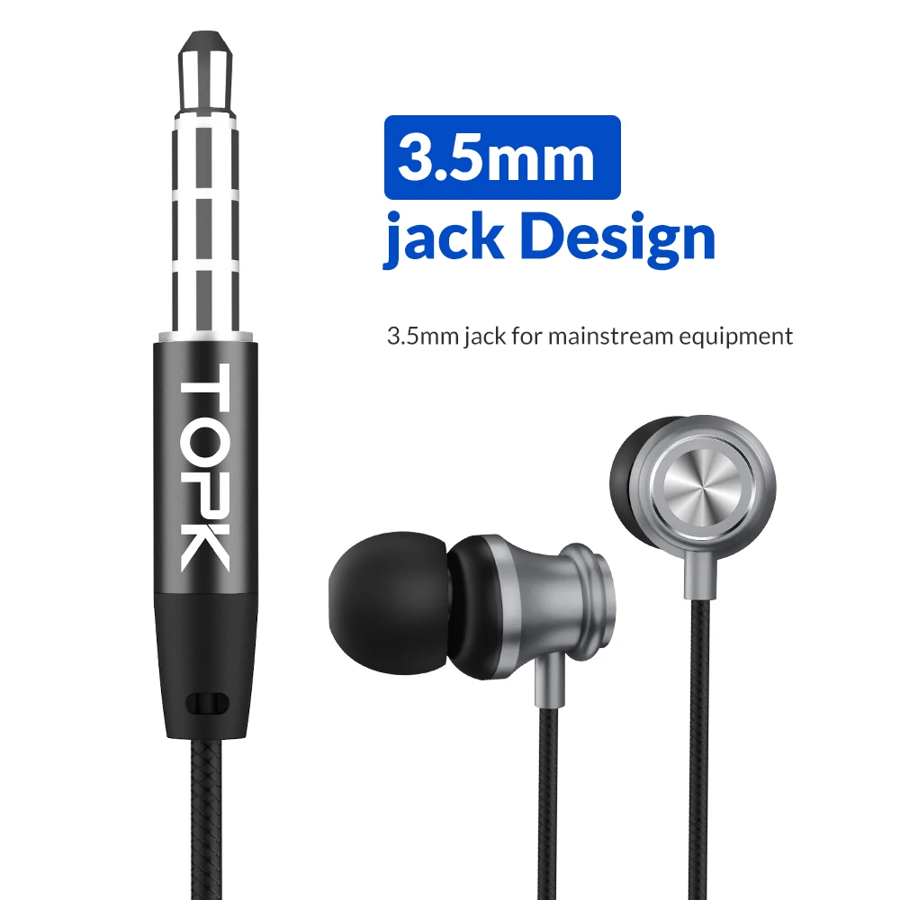 TOPK F08 бас наушники-вкладыши спортивные наушники с микрофоном для iPhone Xiaomi samsung
