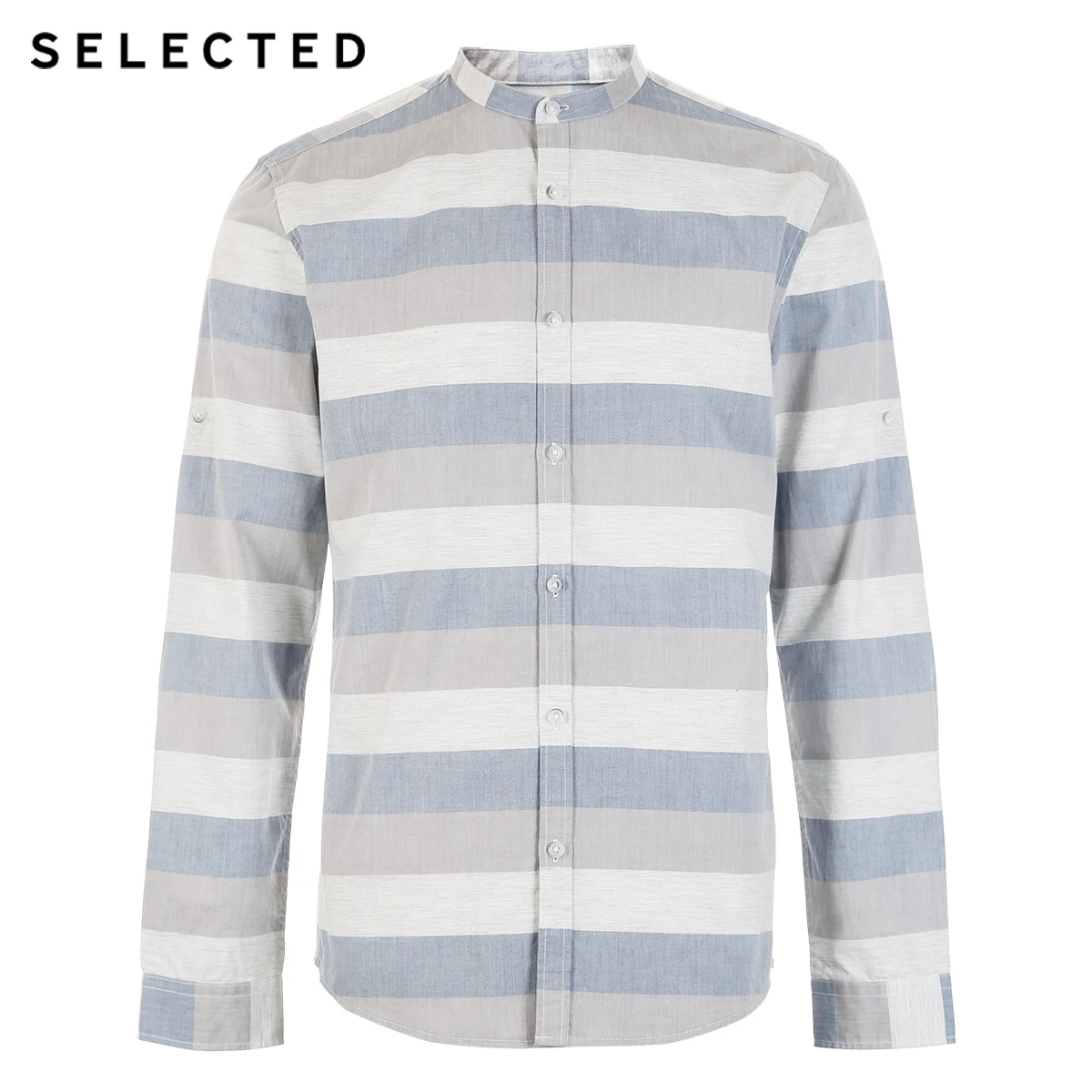 Отборная Мужская рубашка с воротником-стойкой в полоску из 100% хлопка разных