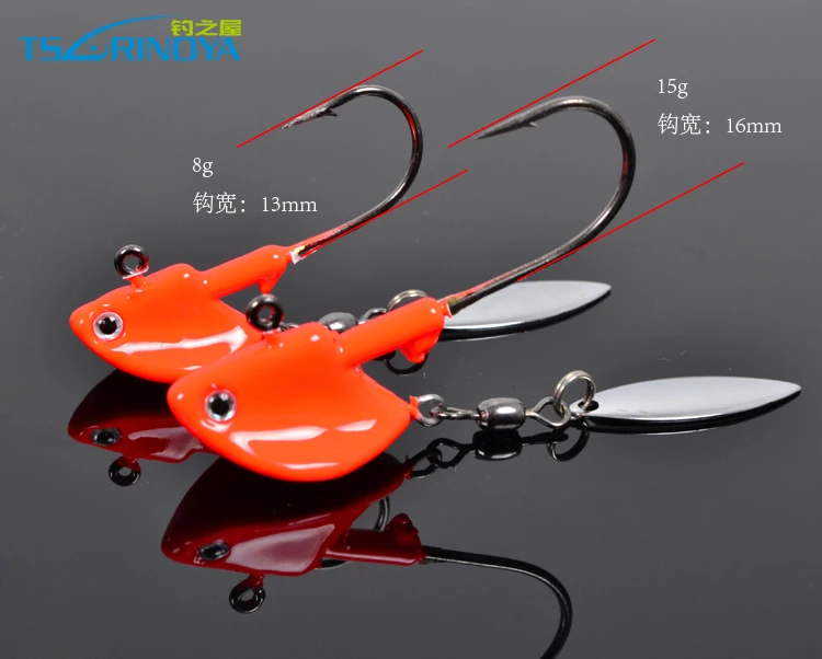 Trulinoya вращающийся джиг голова Fishinghook 7g 14g с Одиночная колючая крючок оранжевые блестки металлический рыболовный крючок Приманка