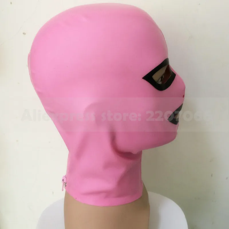 Латексная резиновая маска унисекс с розовой и черной отделкой капюшон задней