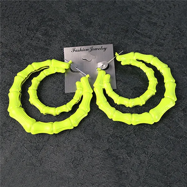 Fluorescent Yellow Orecchini серьги oorbellen Макси Большой Круг креольские серьги-кольца Флуоресцентный цвет большие бамбуковые жены для Famale ювелирные изделия - Окраска металла: Fluorescent Yellow