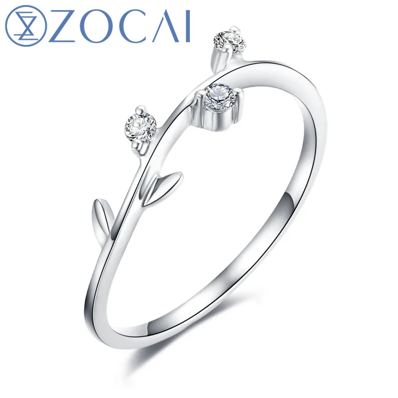 

ZOCAI Style Ring Natural 0.08 CT Diamond Ring with Real 18K White Gold (Au750) W06235