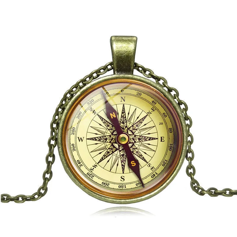 XUSHUI XJ Новая мода ретро Компас Кулон ожерелье искусство стеклянный купольный