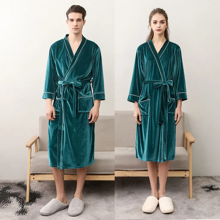 Green Новинка! летнее кимоно для невесты размера плюс, велюровый бархатный халат для невесты, одноцветная ночная рубашка с рукавом три четверти - Цвет: Green