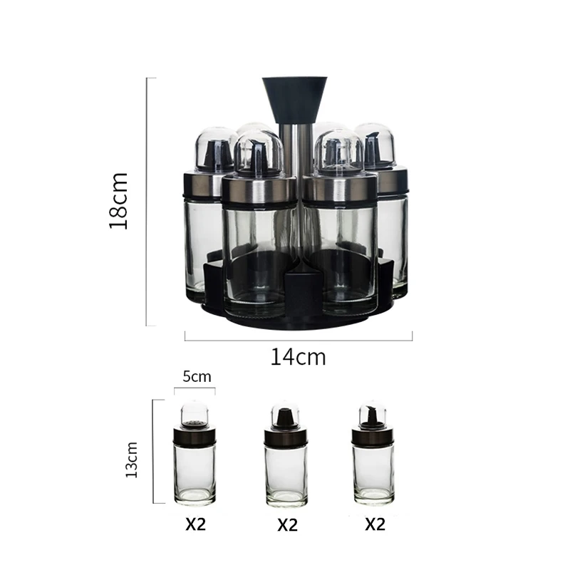 

New Rotating Seasoning Glass Jar 6 Piece Set Fashion Housewife Kitchen Storage Container Condiment Bottle Cooking Aid Tools