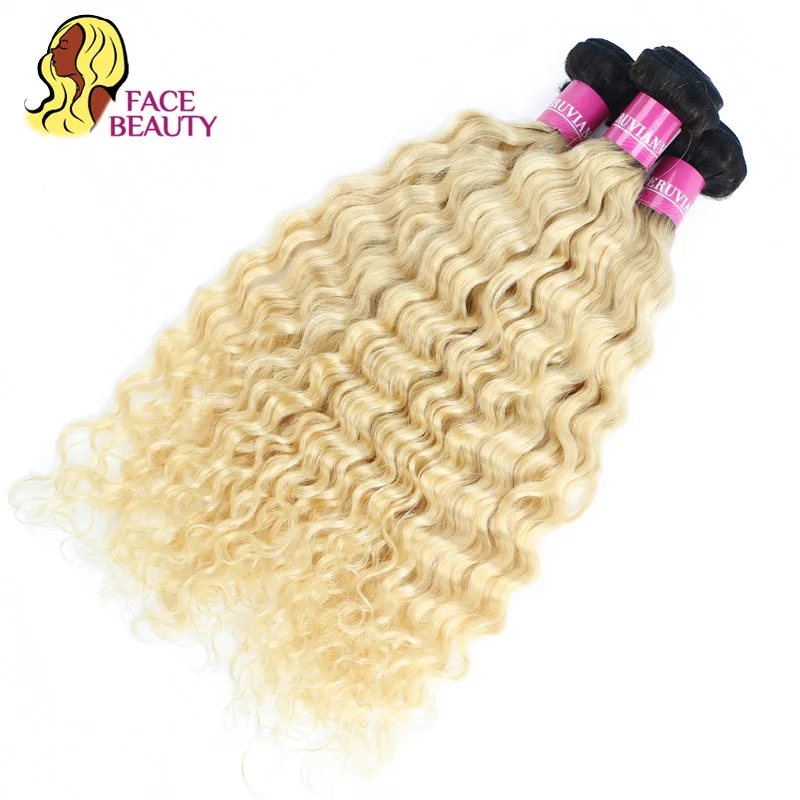 Facebeauty Malaysian Hair Extension Remy Curly 1/3/4 Bundles 12-28 Inch 1B 613 Two Tone Ombre Blonde Colored Weave | Шиньоны и парики
