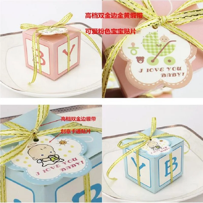 100 шт. Baby Shower вечере подарок Коробки коробка конфет с бирками и Ленты украшение партии