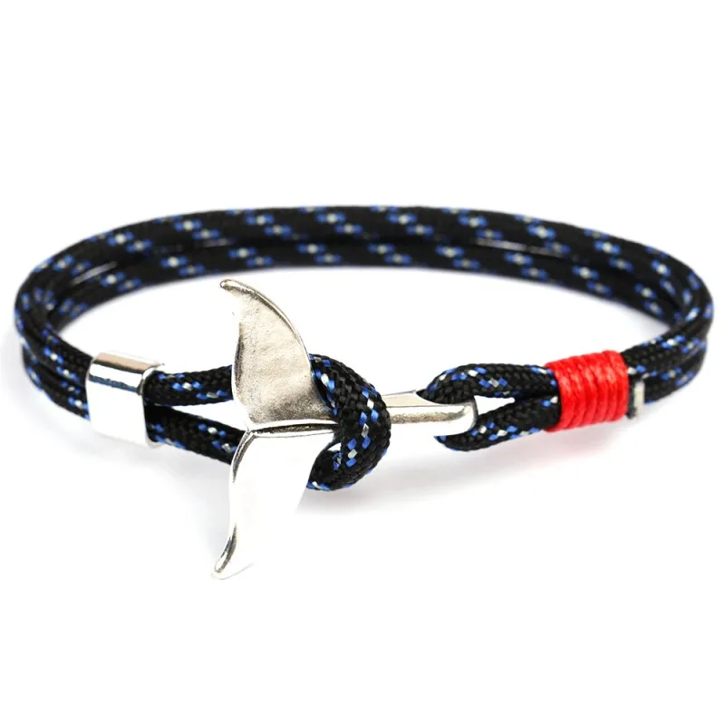 Black blue MKENDN, модные браслеты с якорем в виде хвоста Кита для мужчин и женщин, Очаровательная морская веревка для выживания, цепь-Паракорд, браслет, Мужская обёрточная бумага, металлические крючки - Окраска металла: Black blue