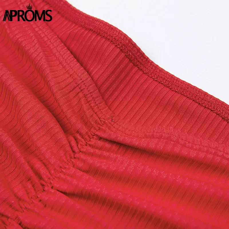 Aproms элегантная красная ребристая футболка с открытыми плечами и длинным рукавом, женская сексуальная трикотажная Базовая стрейчевая футболка 90 s, укороченный топ для девочек, футболки