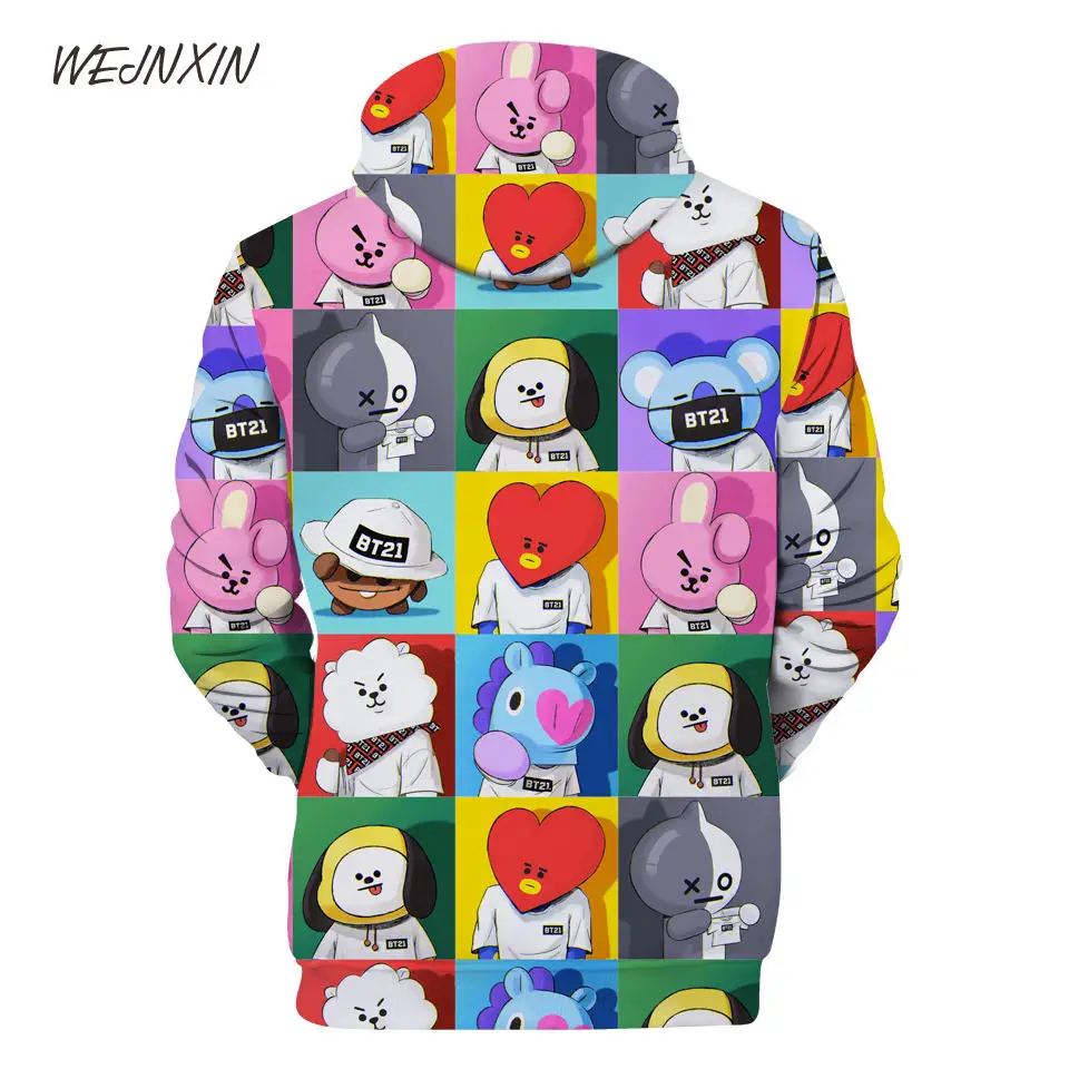 WEJNXIN прекрасный BTS Клубные мультфильм 3D принт капюшон толстовки Для женщин мужчин