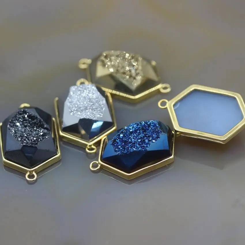 5 шт./лот мистический титановый необработанный кулон agates Druzy коннекторы золотые