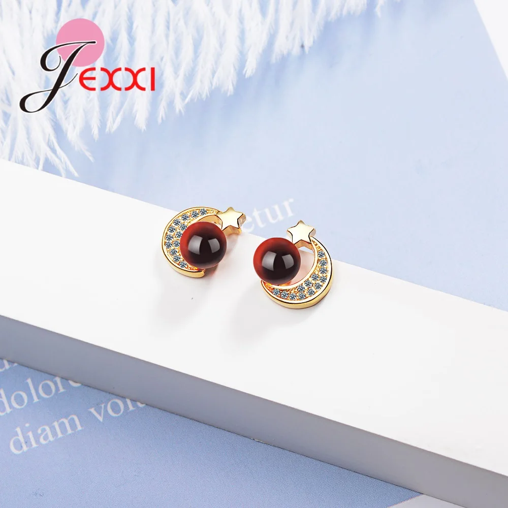 Женские серьги-гвоздики из серебра 925 пробы с красными камнями | Украшения и