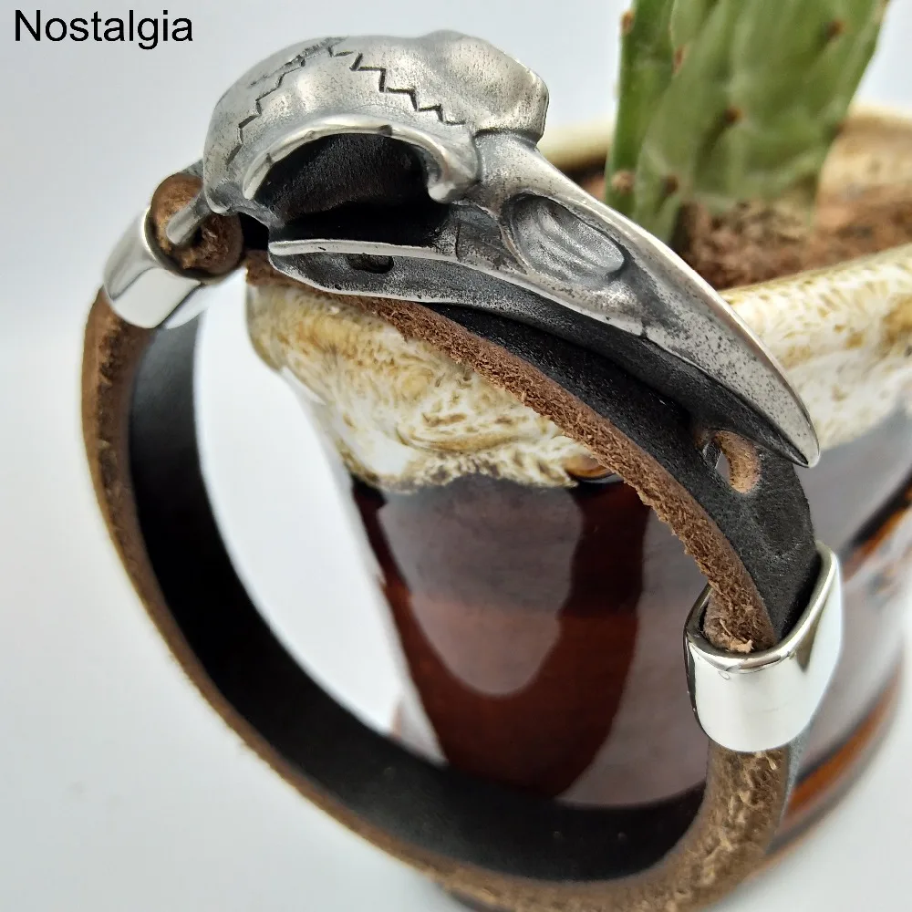 Nostalgia Odin Raven Stainless Steel Viking Jewelry Wicca Skull Men Slavic Leather Bracelet Vikings Accessories Vikingos Bangle | Украшения