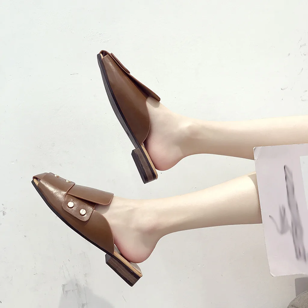 SAGACE/простые женские удобные тапочки на низком квадратном каблуке с заклепками