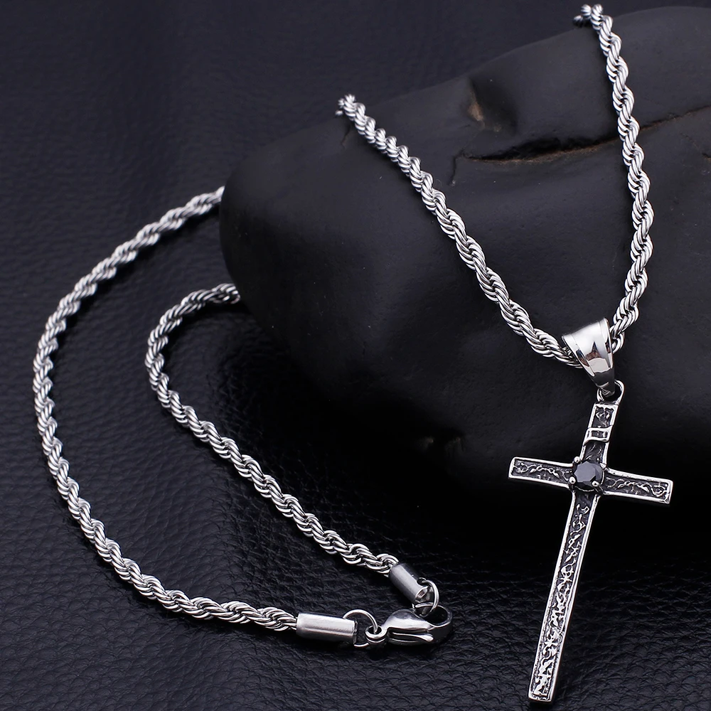 Мужской кулон в виде креста с черным камнем ожерелья и подвески для мужчин модный