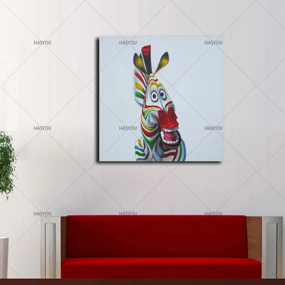 Best ручной работы, оригинальные красочные Улыбающееся Zebra Square Размеры Домашний Декор холст расписанную иллюстрации для Гостиная детской комнаты