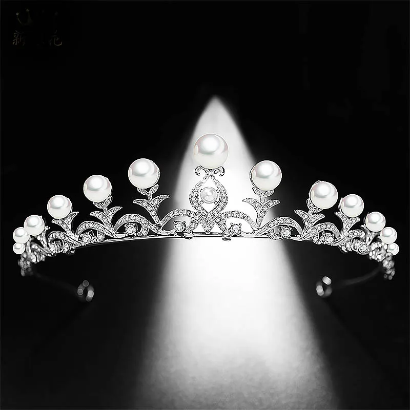 Серебряный Цвет лист Queen Princess Диадема жемчужные стразы невесты тиара и корона