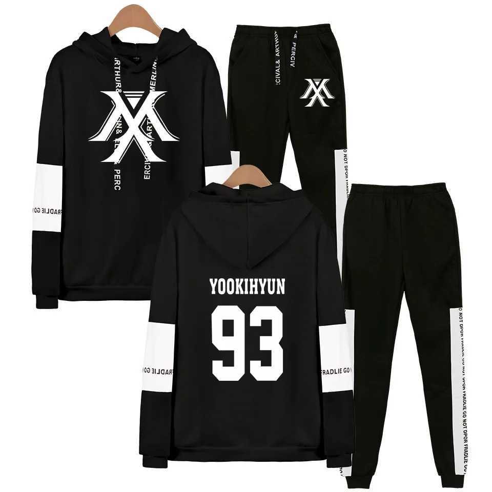 Black 93 YOOKIHYUN Kpop MONSTA X Fans толстовка с капюшоном спортивные костюмы для женщин и мужчин Kpop Wonho YOOKIHYUN I.M Jooheon комплект из двух предметов - Цвет: Black 93 YOOKIHYUN