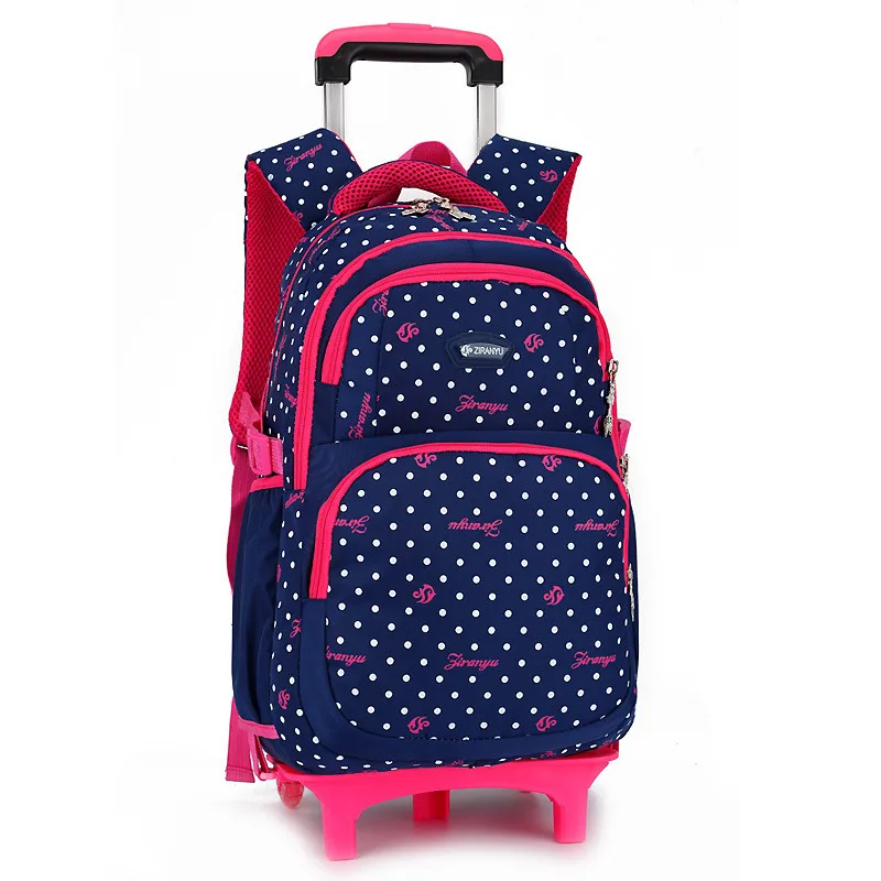 2 wheels dark blue Модные школьные сумки на колесиках для девочек 2 или 6, съемный рюкзак для детей, сумка для книг на колесиках, водонепроницаемые дорожные сумки Mochila - Цвет: 2 wheels dark blue