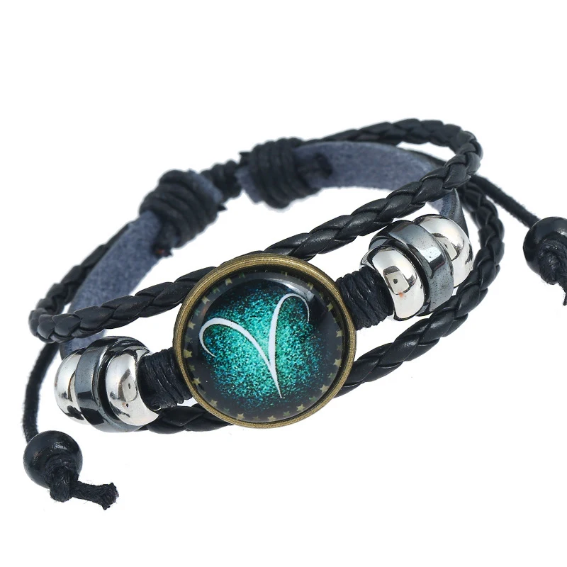 Кожаный плетеный браслет с 12 созвездиями Virgo/sagittarius/aquarius/scorpio/libra/capricorn для мужчин и