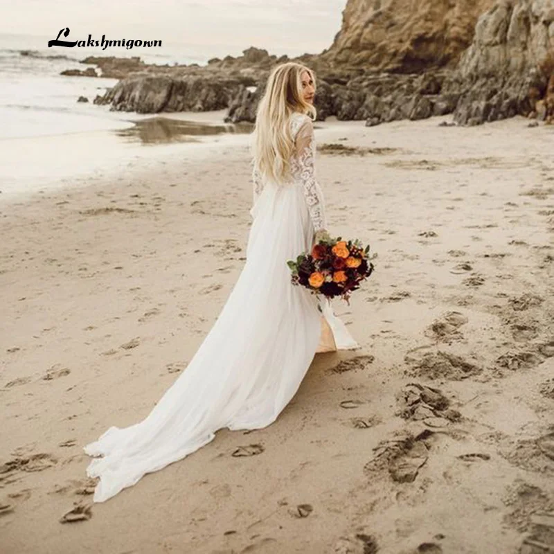 Сексуальное прозрачное пляжное свадебное платье Boho недорогое кружевное с