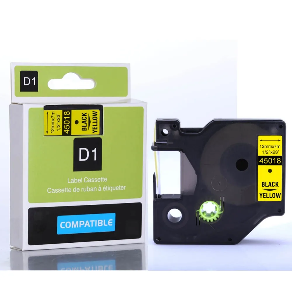 

YOKO 2pcs 45018 Compatible Label Tape for DYMO Black on Yellow (0.47'' 1/2" 12mm) 7m