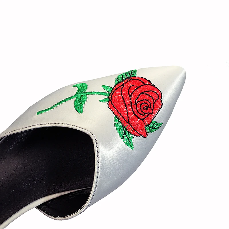 Aphixta Women Shoes Fashion Rose Flower Slippers Shallow Embroidery Low Heel Flat With Autumn Floral Point Toe Outdoor Slipper | Обувь