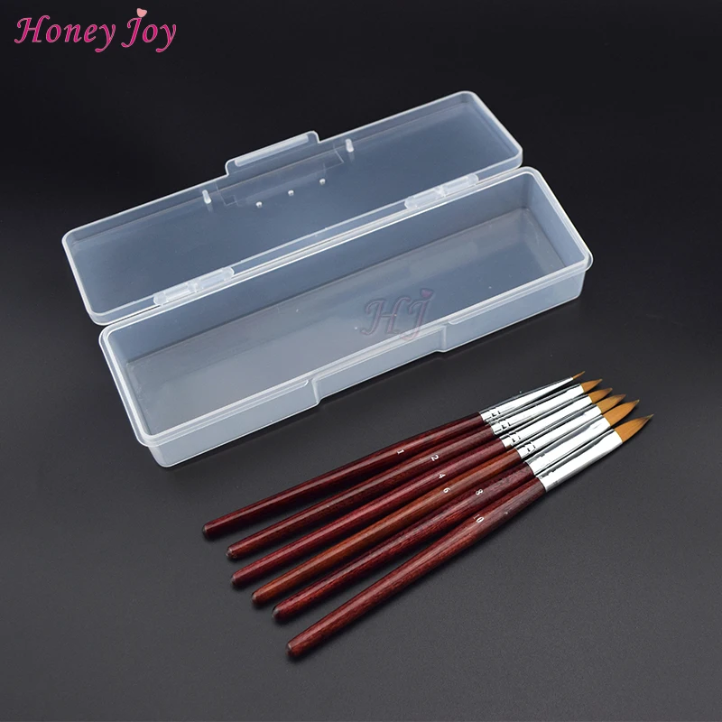 

(6pcs Brush+1pc Box)/Set Kolinsky Sable Acrylic Nail Art Brush No.1/2/4/6/8/10 UV Gel Builder Carving Drawing Design Pen Brushes