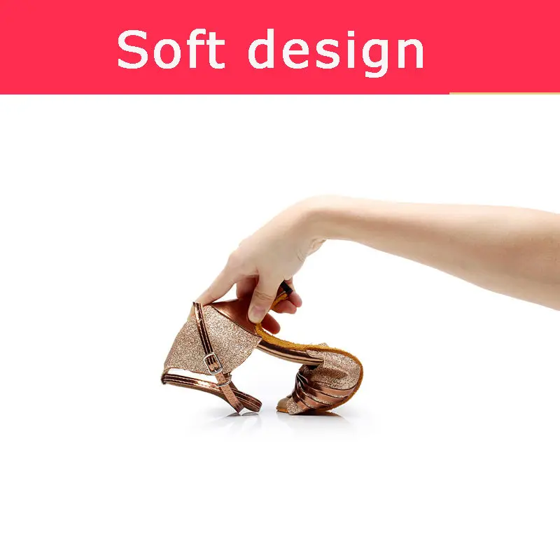 Обувь для бальных танцев девушек из искусственной кожи с блестками латинских