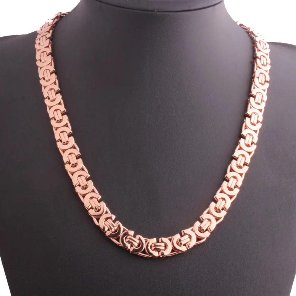 

11mm Men's Jewelry Fashion Rose Gold Stainless Steel Byzantine Chain Necklace Handmade 18"-40"