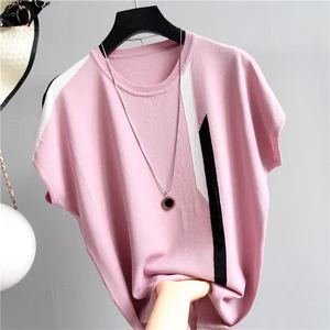 Футболка shintimes Женская тонкая трикотажная в полоску, хлопковая рубашка с рукавом летучая мышь, повседневный Топ, лето 2020