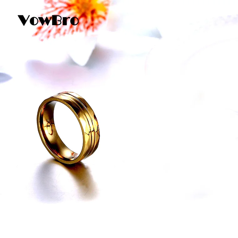 VowBro Gold-color Rhombus Surface Wedding Rings for Women Men Stainless Steel Couple Jewelry Promise Band Alliance Bijoux | Украшения и