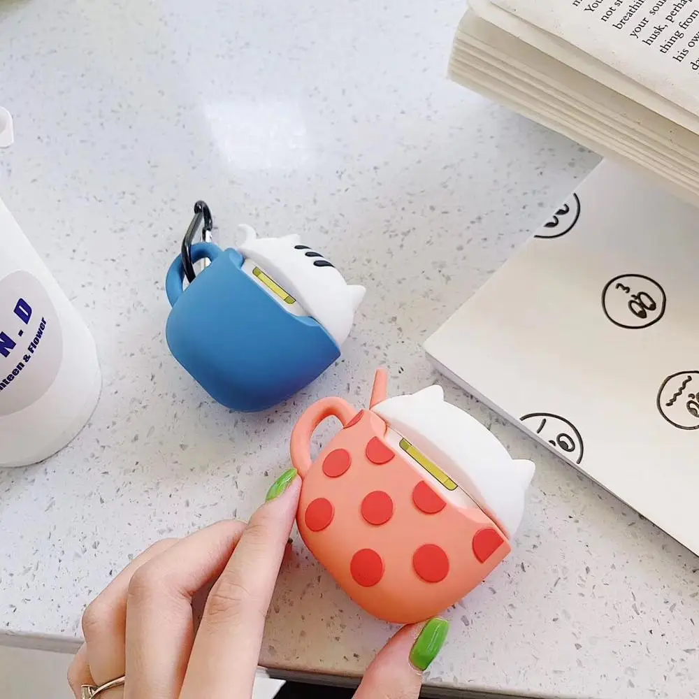 Силиконовый чехол для наушников Apple AirPods с мультяшным котом и чашкой беспроводных