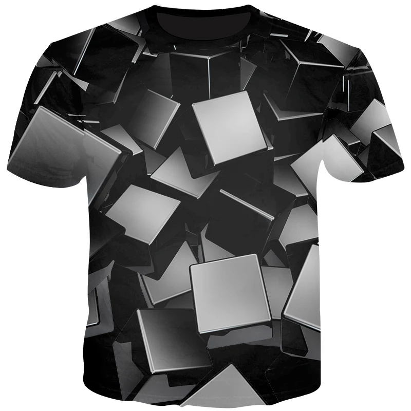 YFFUSHI Summer T shirts Men Geometric Patterns Print 3d Black Cool Tops Casual Tees Streetwear Oversized 5XL | Мужская одежда